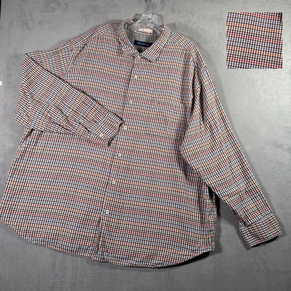 Tommy Bahama Shirt Jacket Mens 3XB Brown Check Lightweight Button Up Long Sleeve